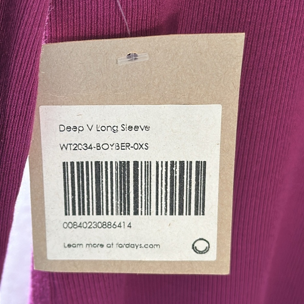 For Days Contour Ribbed Long Sleeve Deep V / Boysenberry in Purple - Picture 8 of 9